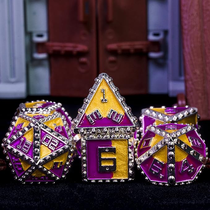 UDIXI Metal Dice Set, Metal DND Dice Set Rivet D&D Set for Dungeons and Dragons Role Playing Games (Purple Golden)