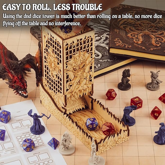 CZYY Dice Tower with Tray Wood Laser Etched Mind Flayer Portable and Collapsible Dice Roller Perfect for Board Game and Tabletop RPG (Cthulhu)