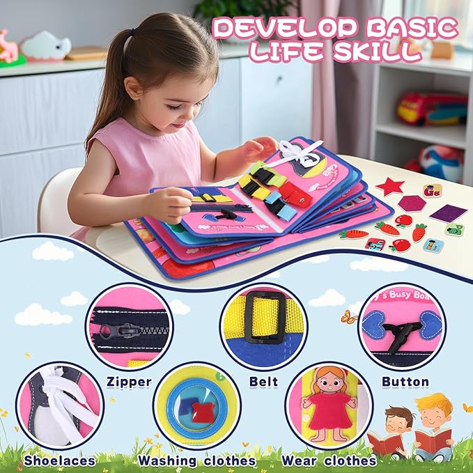 20 in 1 Montessori-Toys Busy Board for Toddlers 1-3, Busy Book for 1 2 3 Year Old Boy Girls Birthday Gift, Preschool Learning Activities Toy, Educational Sensory Toys for Kids Ages 2-4