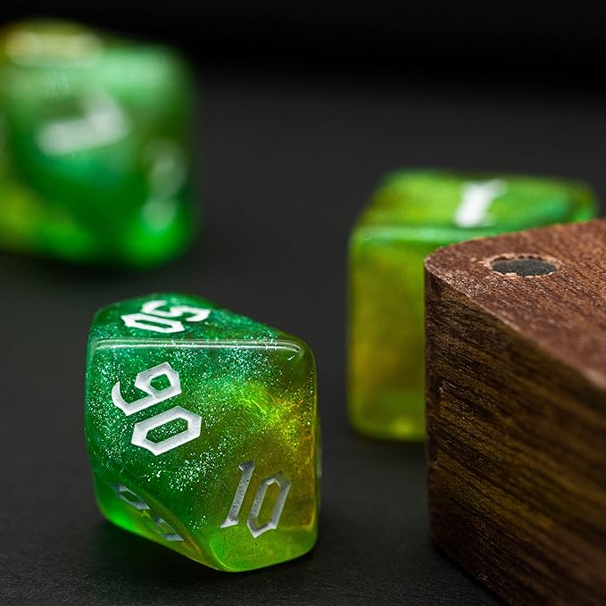 5 Sets DND Dice, Polyhedral Dice Set (35pcs) with Leather Dice Bag, D&D Dice Set for Dungeons and Dragons, RPG, MTG Table Games (Sickle Font Double Color Glitter Series).