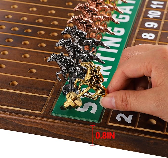 Large 21 Inches Horse Racing Board Game Thickened Wood Metal Horses Finish Line Horse Race Game for Party and Gatherings Included Dices and Cards, Flame