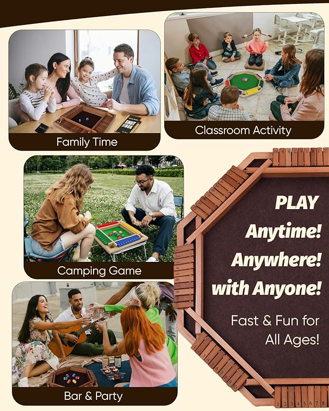 12 Numbers Shut The Box Game, Math Dice Board Game for Family Night Classroom Travel, Wooden Classic Table for Group Kid Adult Senior, Travel Party Bar, Easy Quick and Fun, Portable Style