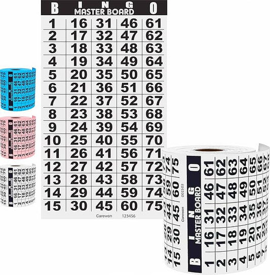 125 Bingo Master Boards, White (1 of 3 Colors), for Parties, Large Events Family Game Nights, Single or Multi Use for Daubers or Chips