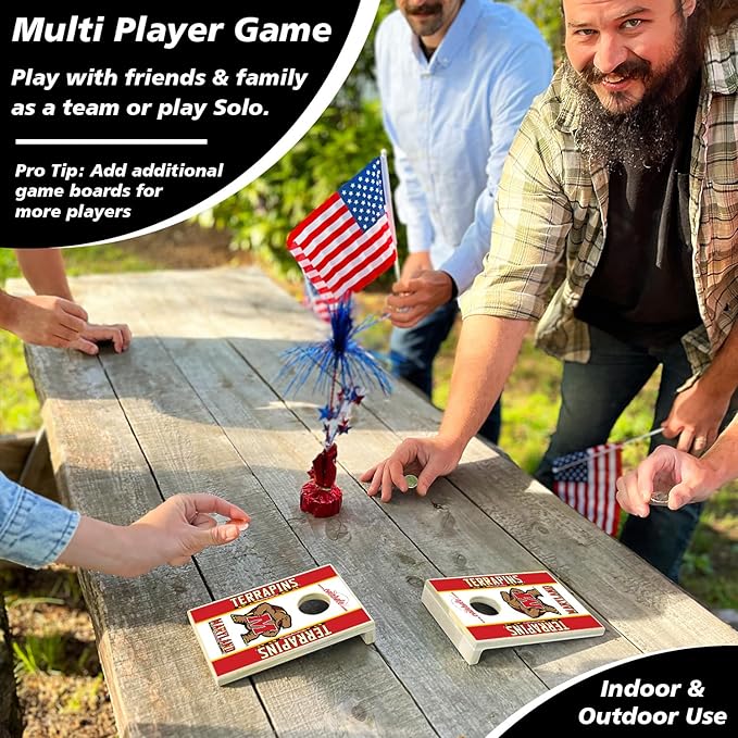 Tabletop Cornhole Game Set | Officially Licensed College Mini Football Cornhole Board Game | Includes Coins