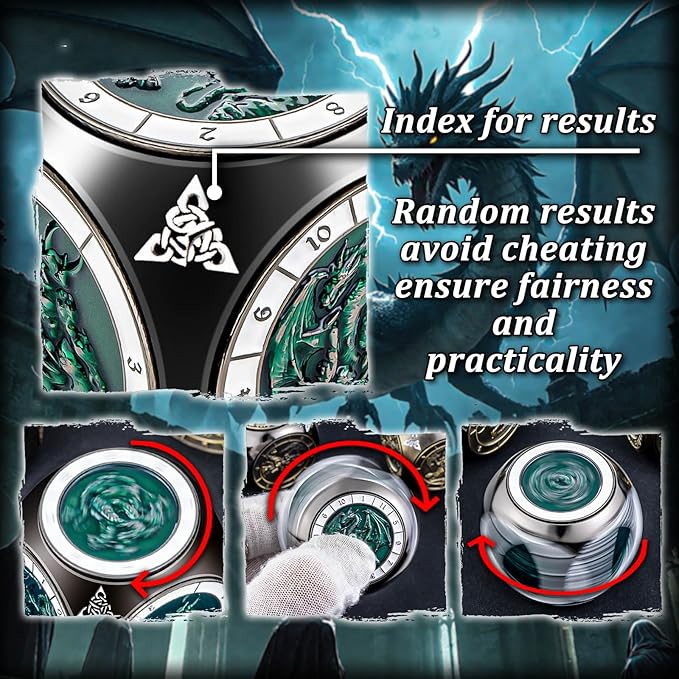 7 in 1 Spinner DND Dice Set, Metal D and D Dragon Dice with Gift Box, Role Playing Dice, Black Green