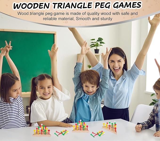 3 Pack - Wooden Triangle Peg Board Game - Retro Mini Travel Game