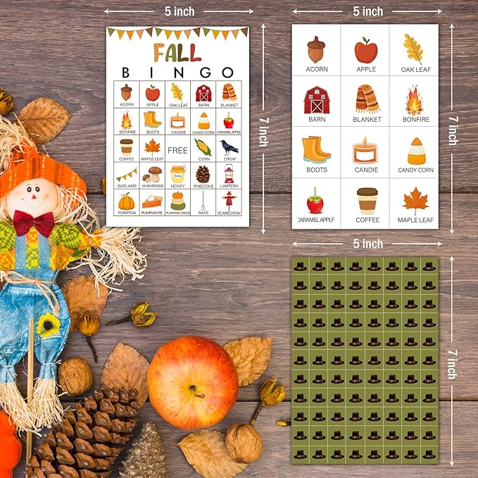 Ziyouza Hello Fall Bingo - Thanksgiving Games for 24 Players, Fall Autumn Activity for Family or Adult, Great Party & Classroom Game -13