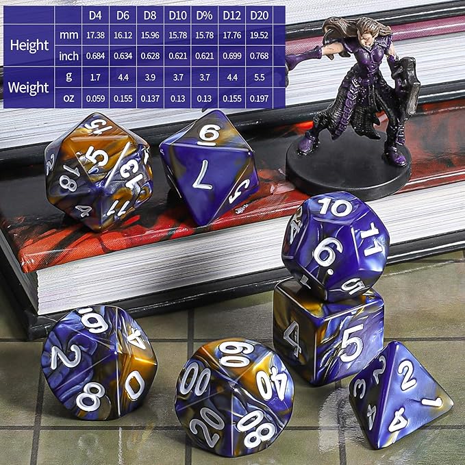 CiaraQ DND Polyhedral Dice Set with a Black Dice Bag for D&D RPG MTG Role Playing Table Games