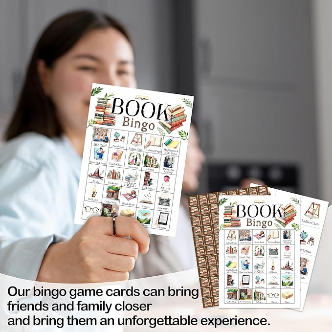 Book Bingo Set - Adults Reading Challenge Game, Bingo Cards, Favors & Decor - 01