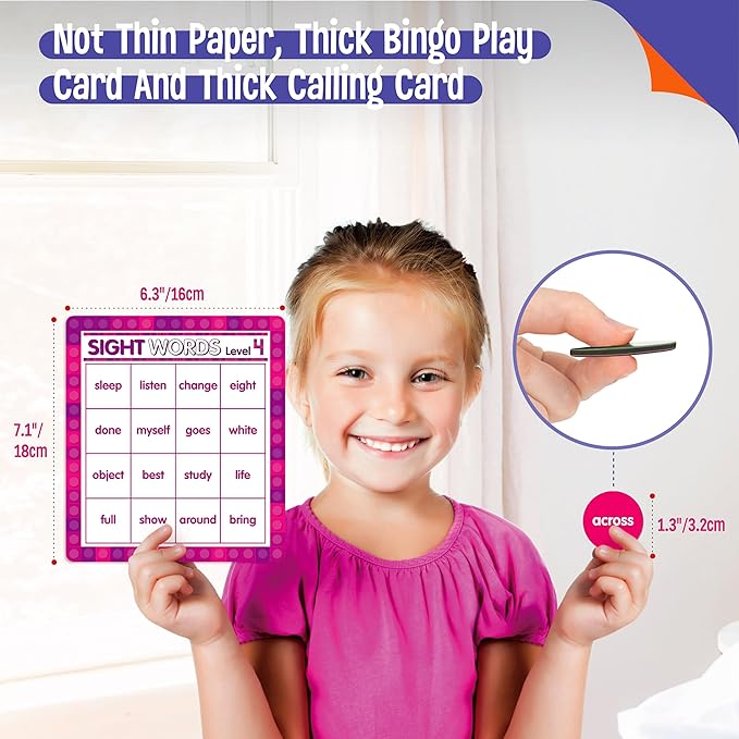 Sight Word Bingo Game, 120 Sight Words Learn to Read Level 3 & Level 4 Bingo Board Game Dolch's & Fry's Words Lists for Kindergarten and Preschool Kids 5+, Perfect for Classroom & at Home