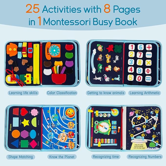 Busy Board Montessori Toys for Boy Girl Birthday Gifts, Busy Book Learning Sensory Easter Toys for Toddlers, Toddler Travel Autism Educational Activities Fine Motor Skills
