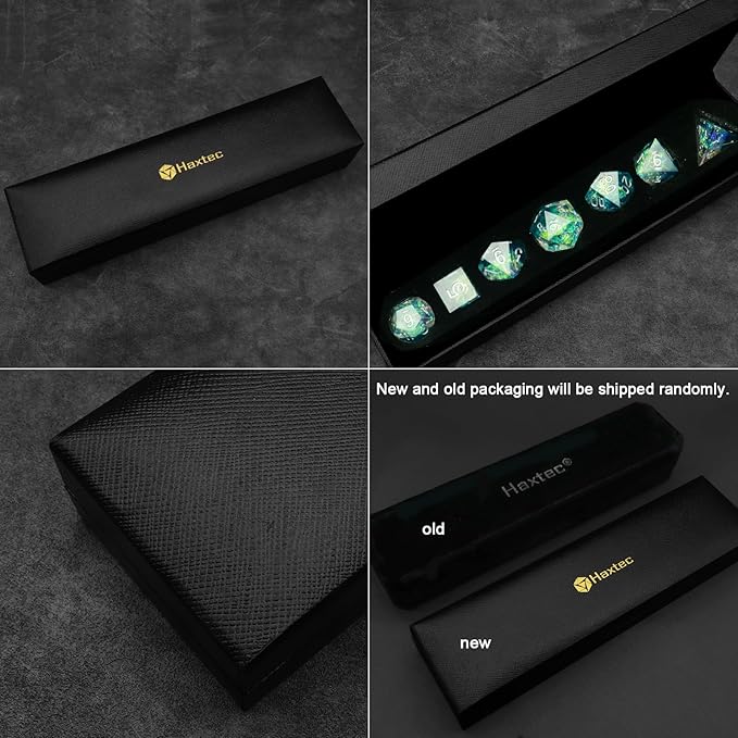 Haxtec DND Dice Set Sharp Edge Resin Dice Iridecent Inclusion with Dice Case Green D&D Dice for RPG Role Playing Games Dungeons and Dragons Gift Galaxy Series