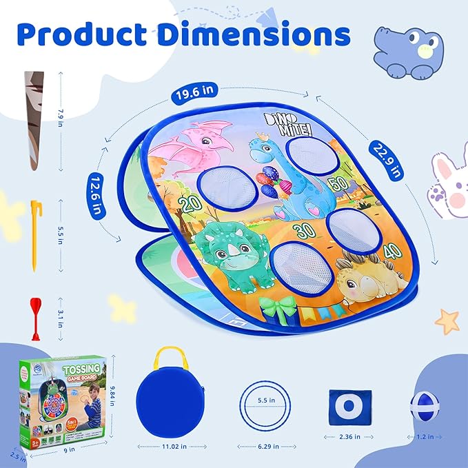 Animal 5 in 1 Bean Bag Toss Game for Kids - Cornhole Game Set Dinosaur/Unicorn Backyard Beach Yard Outdoor Toys Boys Girls Birthday Party Supplies for Toddlers Ages 3 4 5 6 Year Old