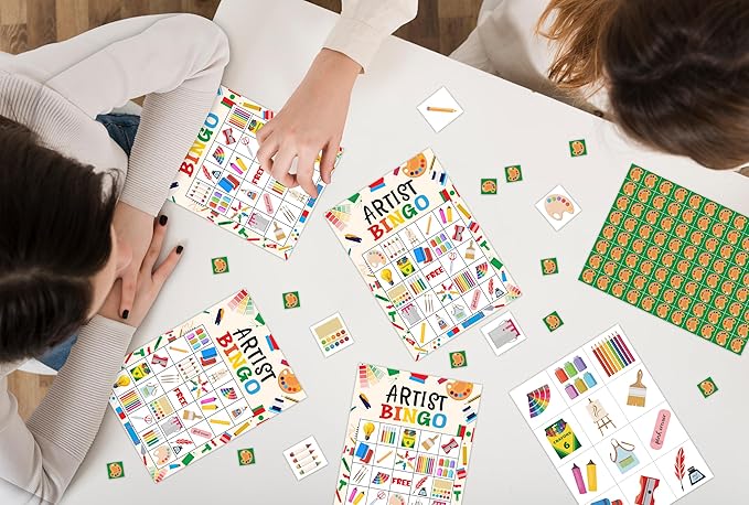 Artist Bingo Game Set for Adults - Painting Birthday Party Card, Art Themed Favors for Family Paint Lovers, Activity Game Decor & Supplies -02