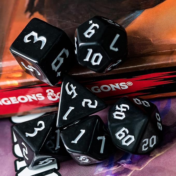 6 Sets DND Dice, Polyhedral Dice Set (42pcs) with Leather Dice Bag, D&D Dice Set for Dungeons and Dragons, RPG Table Games (Sickle Font Black Series)