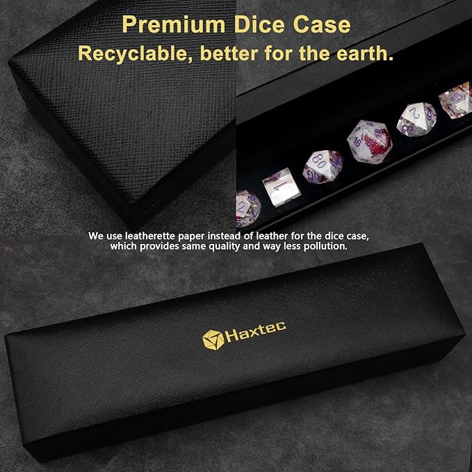 Haxtec DND Dice Set Rose Flower Sharp Edge Dice with Dice Case Handmade White Red Resin D&D Dice Set Purple Numbers for TTRPGs Dungeons and Dragons Gifts