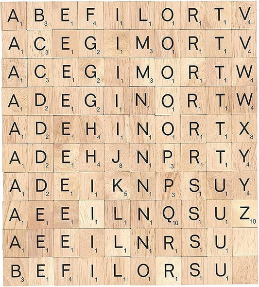100 Pcs Wood Scrabble Tiles Scrabble Letters 1 Complete Sets of Wood Tiles - Perfect for Crafts, Letter Tiles, Spelling by Clever Delights