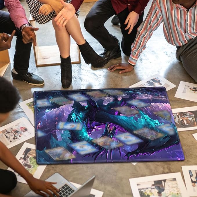 for MTG Playmat for Trading Card Games, Non-Slip Rubber Smooth Surface with Stitched Edges, Durable Desk Pad for Card Games, Custom Anime Playmat, Majestic Dragon Purple Blue Glowin