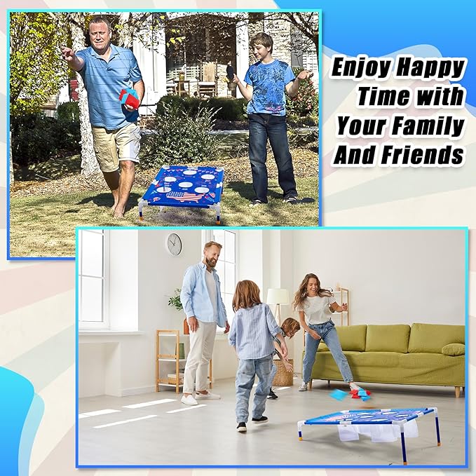 4th of July Bean Bag Toss Games with 6 Bean Bags American Flag Portable PVC Framed Corn Hole Game Set for Independence Day Patriotic Party Outdoor Game Party