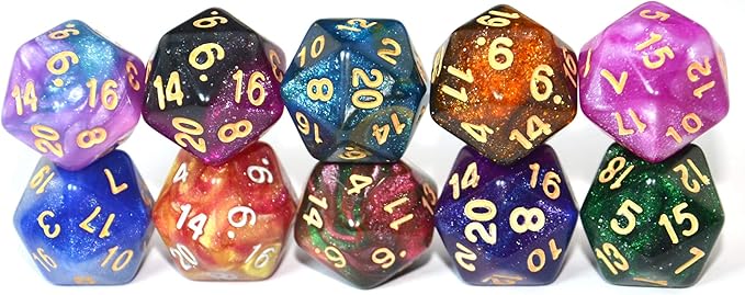 SmartDealsPro 10-Pack 20 Sided Dice D20 Polyhedral Dice for DND RPG MTG Table Game (Glitter Color)
