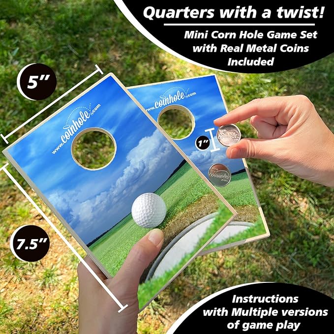 Desktop Coin Bouncing Party Set | Tabletop Cornhole Board | Small Travel Game Includes Coins