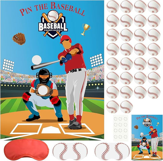 PLULON Baseball Party Pin Game for Kids Pin The Baseball on The Glove and Bat Large Baseball Poster with 30Pcs Baseball Stickers for Boys Girls Birthday Party Favors Wall Decor Classroom Activities