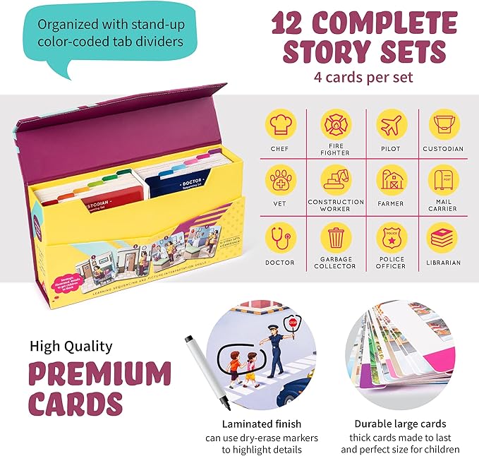 SPARK INNOVATIONS Kids Story Cards Sequence Game Large Storytelling and Sequencing Cards. Community Helper Stories for Sentence Building Educational Picture Card Games