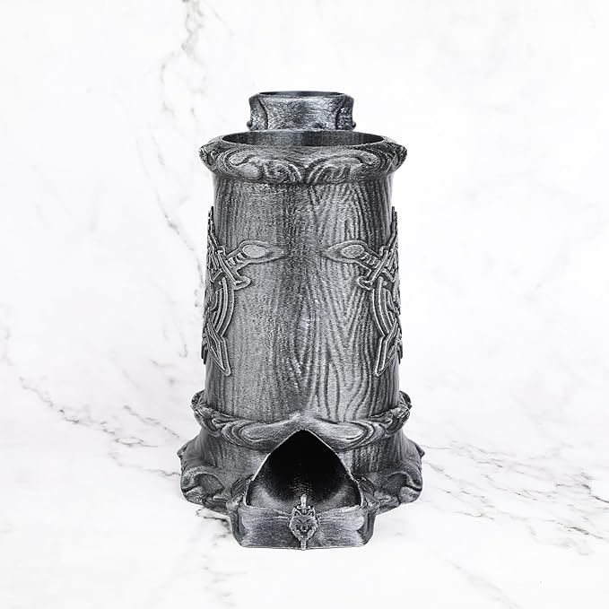 AUSPDICE Dungeons & Dragons Dice Tower, Hand-Painted Dice Rolling Tower for RPG & Board Games – Gothic Pen Stand, Dice Organizer & Beverage Holder–Gift for TTRPG Enthusiasts-FF287B Silver