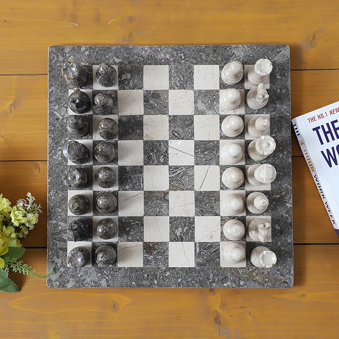 15 Inch Luxury Chess Set Classic Chess Boards for Adults with Handcrafted Stone Board & Marble Chess Pieces Ideal for Home Decor (Oceanic & Virona)