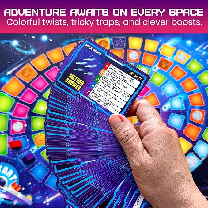 QUOKKA Space Board Game for Kids Ages 8-12 and Families – Fun Space Trivia Cards, Colorful Tokens & Playing Board – Learn Planets & Universe Facts – Educational Family Game for 2-6 Players