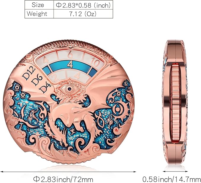 DNDND Dragon Roulette Metal Spinner Dice 7-in-1 Spinning DND Dice Set with Gorgeous Gift Box for Dungeons and Dragon and Role Playing Game(Rose Gold with Teal)