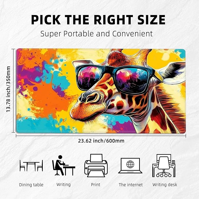 for MTG Playmat with Zones Storage Bag, for TCG Playmat and Playing Card Mat for Magic Board Games, Sunglasses Giraffe Non-Slip Stitched Edges Game Mat, Rollable Foldable Card Playmats