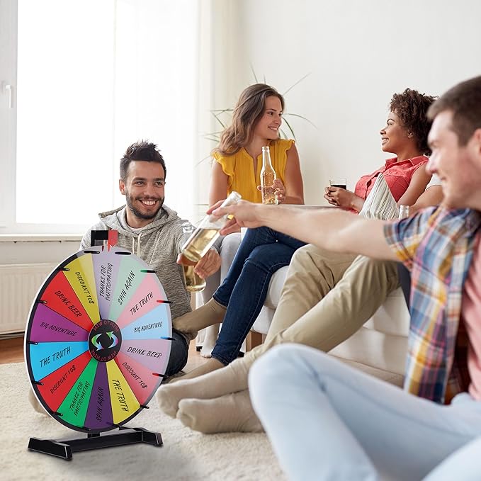 WinSpin 24" Heavy Duty Spinning Prize Wheel Large 14 Slots Tabletop Color Roulette Wheel with Dry Erase Marker & Eraser for Trade Show Fortune Spinning Game, Classic Series