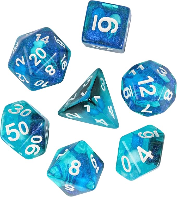 UDIXI D&D Polyhedral Dice Set, 7PCS Resin DND Dice Set Glow in Dark Dice for Dungeons and Dragons RPG and Other Tabletop Games, d and d (Jellyfish)