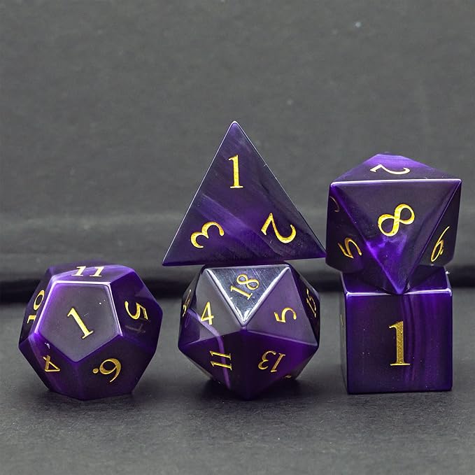 UDIXI Gemstone DND Dice Set, 7PCS Purple Agate Stone D&D Dice Polyhedral Dice for Dungeons and Dragons Role Playing and Other Tabletop Games