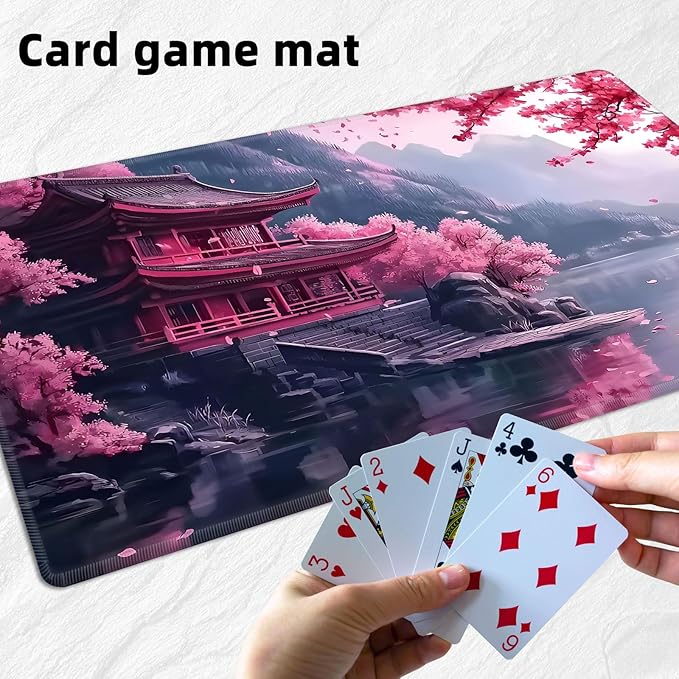 for MTG Playmat with Storage Bags, Card Playmat for TCG Card Playing Game,Rollable & Foldable for PTCG and Board Game Mat for Cards,Non-Slip Temple Cherry Tree Desk Mat for Home Office
