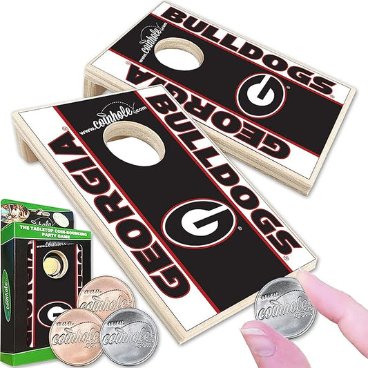 Tabletop Cornhole Game Set | Officially Licensed College Mini Football Cornhole Board Game | Includes Coins