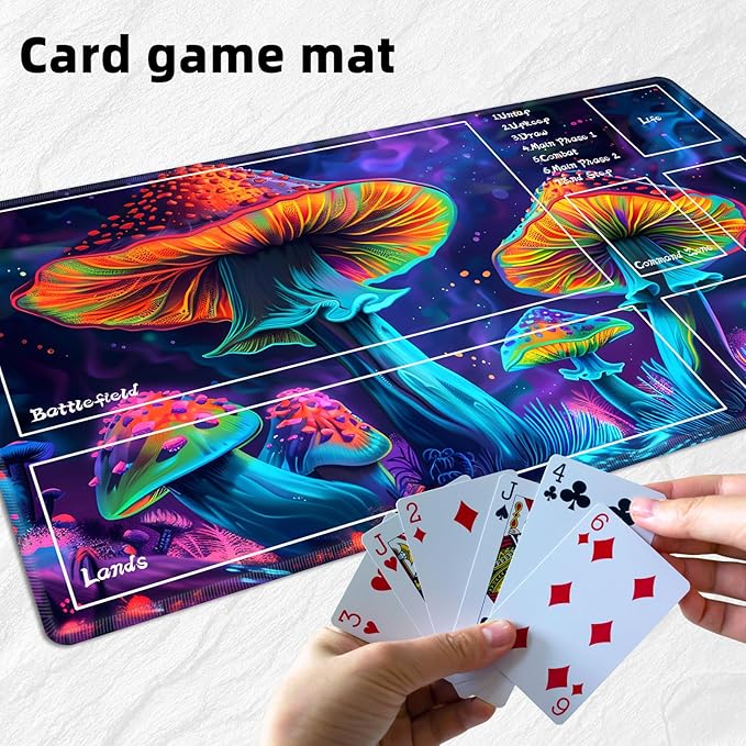 for MTG Playmat with Zones Storage Bag,for TCG Playmat and Playing Card Mat for Magic Board Games, Colorful Moushroom Non Slip Stitched Edges Game Mat, Rollable Foldable Card Playmats