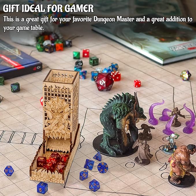 CZYY Dice Tower with Tray Wood Laser Etched Mind Flayer Portable and Collapsible Dice Roller Perfect for Board Game and Tabletop RPG (Cthulhu)