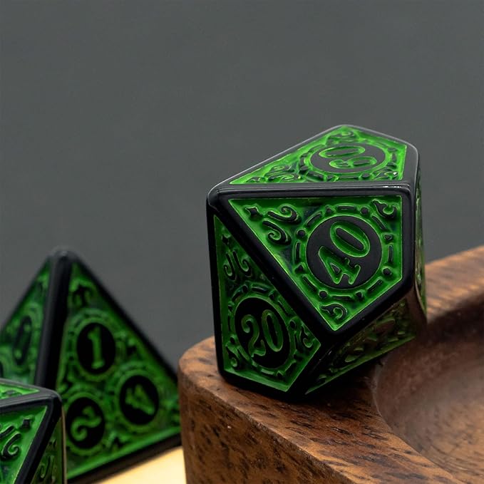 DND Dice Set -D&D Polyhedral Dice (7 Pcs) with Black Dice Bag for Dungeons and Dragons Role Playing Dice Games RPGs (Dice-Green with Black Edge)