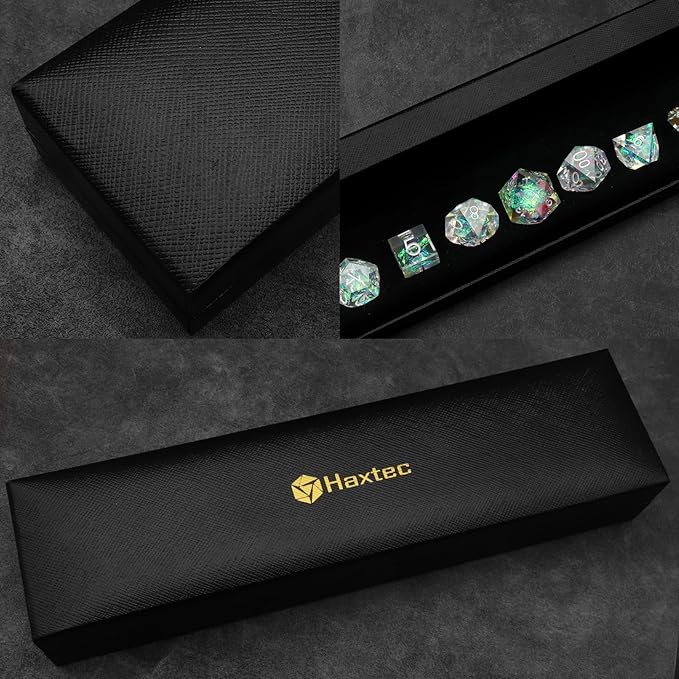 Haxtec Rainbow Sharp Edge Dice Set DND Dice with Iridescent Mylar Resin Dice Galaxy D&D Dice for RPG Role Playing Dungeons and Dragons Gift