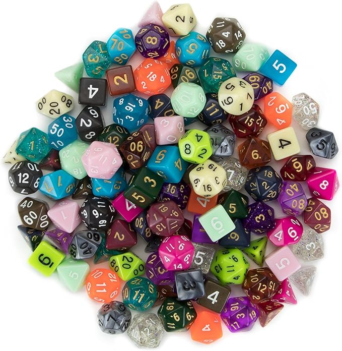 Wiz Dice DND Dice Set - 140 Pieces Total (20 Sets of 7 Dice in Unique Colors) & Storage D&D Dice Bag-Polyhedral Role Playing Dice - Perfect DND Accessories for TTRPG Dice Games - Bag of Tricks