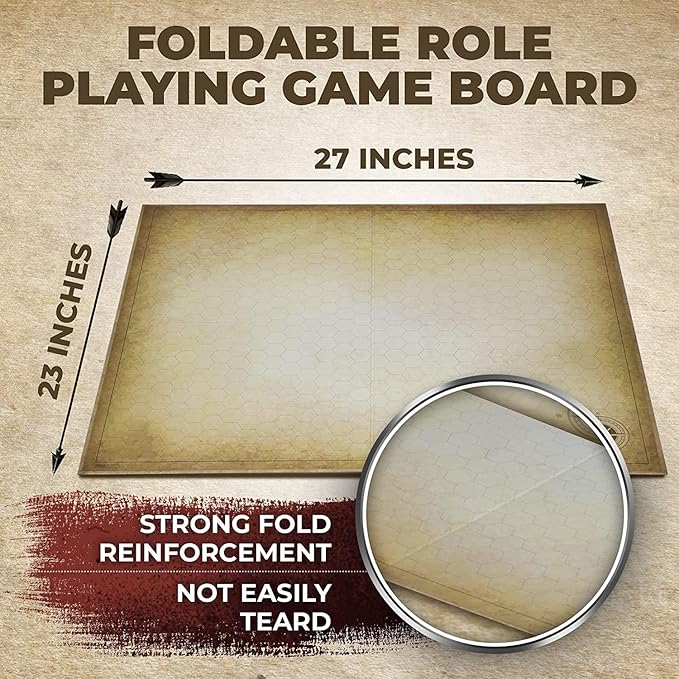 Dungeons & Dragons Game Mat - 23x27 - Ultimate DND Board Game Map w/Dice Set - Double-Sided w/Hex & Square Grid - Epic Role Playing Gaming Experience