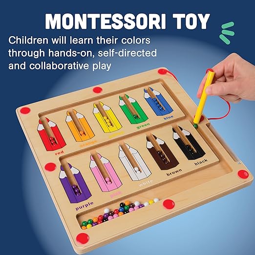 Constructive Playthings Color Matching Game with Magnetic Toys for Kids Ages 3+, Wooden Magnetic Color Sorting and Counting Montessori Educational Kids Game