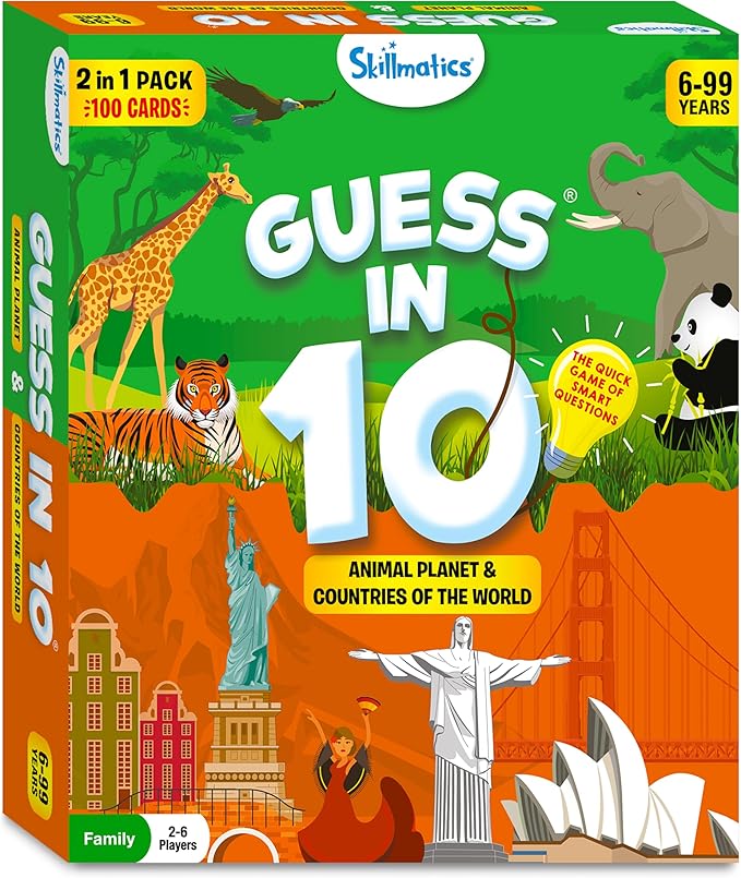 Skillmatics Guess in 10 Animals & Countries Combo, Perfect for Boys, Girls, Kids & Families Who Love Card Games, Educational Toys, Board Games, Trivia, Gifts for Ages 8, 9, 10 & Up
