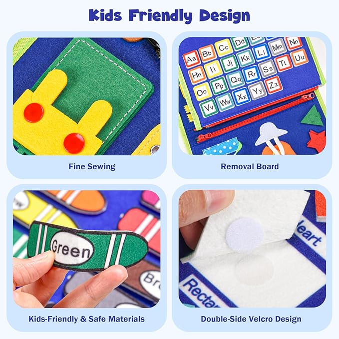 Busy Board Montessori Toys for Toddlers: Busy Book Sensory Board Quiet Book Educational Activity Book for 3 4 5 Year Old Gifts for Boys Girls Kids, Toddler Travel Toys for Airplane Car (Blue)