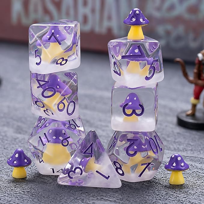 Polyhedral D&D Dice Mushroom Dice,Resin Mushroom DND Dice Set for Dungeons and Dragons MTG RPG Board Games