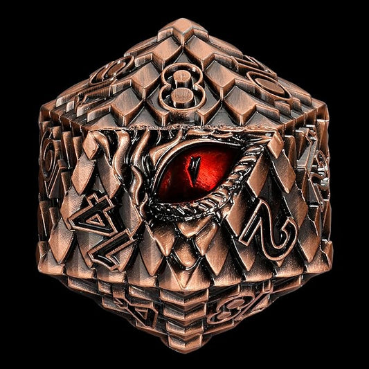 Dragon Eye Scale DND Metal Dice,33mm 20 Sided Giant D20, Large Polyhedral Dice, D&D Metal Dice Set for Dungeons and Dragons, RPG, MTG & Tabletop Games(Golden with Red Eye)