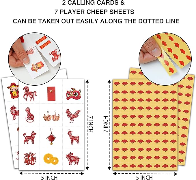 Chinese New Year Bingo Cards, Chinese New Year Game for 24 Players, Spring Festival Games for Family Friends New Year Activities, Holiday Party Favors Supplies Decorations(10)