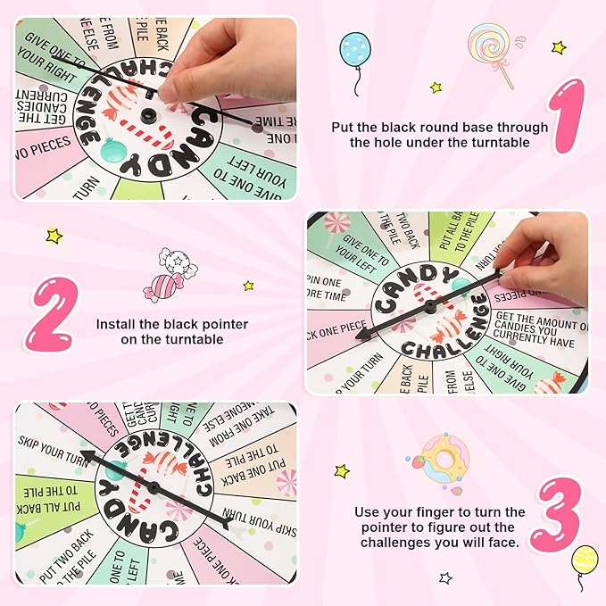 HyDren Candy Challenge Game Spinner for Sleepover Party Spa Slumber Party Supplies Girls Pajama Spa Birthday Meeting Favors for Girls Kids